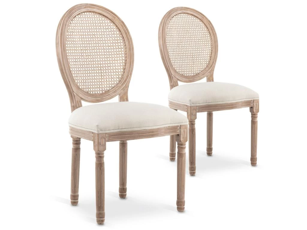 Lot De 2 Chaises Médaillon Louis XVI Cannage Rotin Tissu Beige 3 Lot De 2 Chaises Médaillon Louis XVI Cannage Rotin Tissu Beige