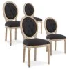 Lot De 4 Chaises Médaillon Capitonnées Louis XVI Tissu Noir -Magasin de meubles de restaurant chaise 10022285