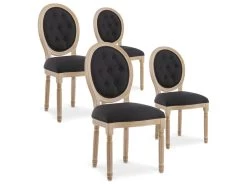 Lot De 4 Chaises Médaillon Capitonnées Louis XVI Tissu Noir