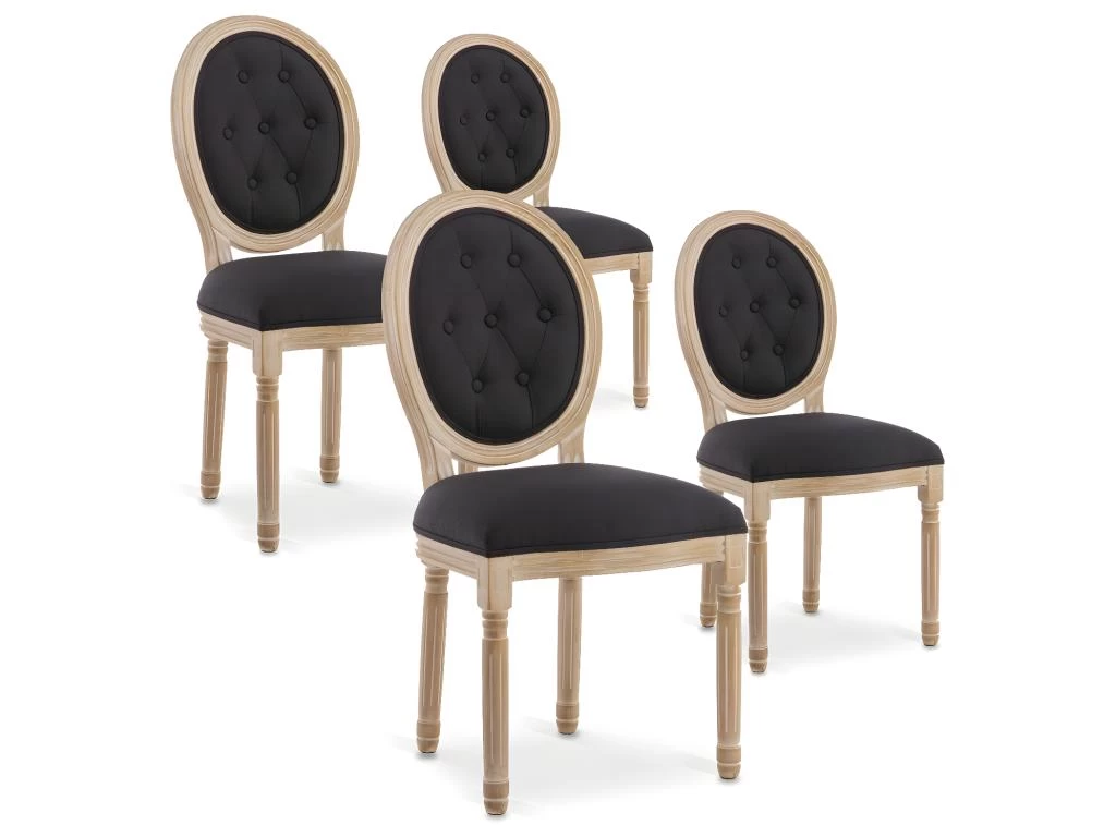 Lot De 4 Chaises Médaillon Capitonnées Louis XVI Tissu Noir 3 Lot De 4 Chaises Médaillon Capitonnées Louis XVI Tissu Noir