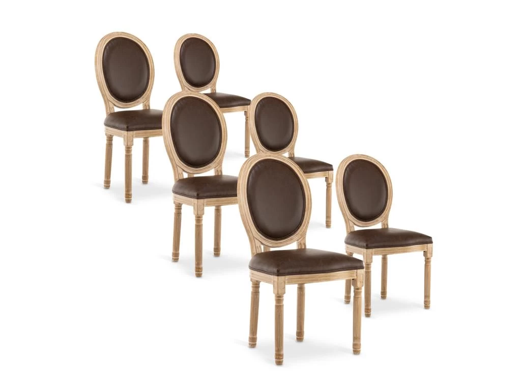 Lot De 6 Chaises Médaillon Louis XVI Vintage Simili Marron 3 Lot De 6 Chaises Médaillon Louis XVI Vintage Simili Marron
