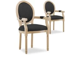 Lot De 2 Fauteuils Médaillon Louis XVI Tissu Noir