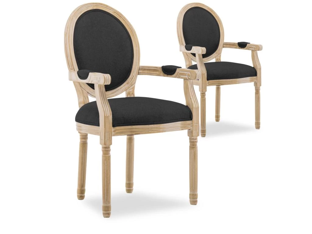 Lot De 2 Fauteuils Médaillon Louis XVI Tissu Noir 3 Lot De 2 Fauteuils Médaillon Louis XVI Tissu Noir
