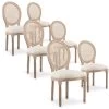 Lot De 6 Chaises Médaillon Louis XVI Cannage Rotin Tissu Beige -Magasin de meubles de restaurant chaise 10022311