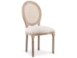 Lot De 6 Chaises Médaillon Louis XVI Cannage Rotin Tissu Beige -Magasin de meubles de restaurant chaise 10022313