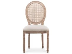 Lot De 6 Chaises Médaillon Louis XVI Cannage Rotin Tissu Beige -Magasin de meubles de restaurant chaise 10022317