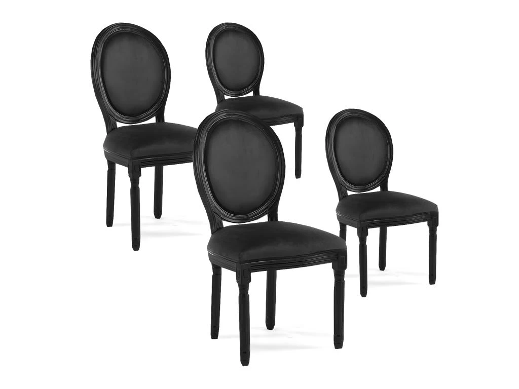 Lot De 4 Chaises Médaillon Louis XVI Velours Noir 3 Lot De 4 Chaises Médaillon Louis XVI Velours Noir