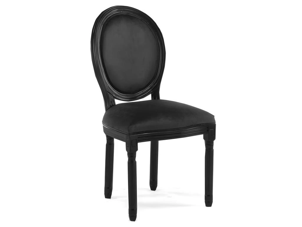 Lot De 4 Chaises Médaillon Louis XVI Velours Noir 4 Lot De 4 Chaises Médaillon Louis XVI Velours Noir – Image 2