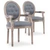 Lot De 2 Fauteuils Médaillon Capitonnés Louis XVI Tissu Gris -Magasin de meubles de restaurant chaise 10022347