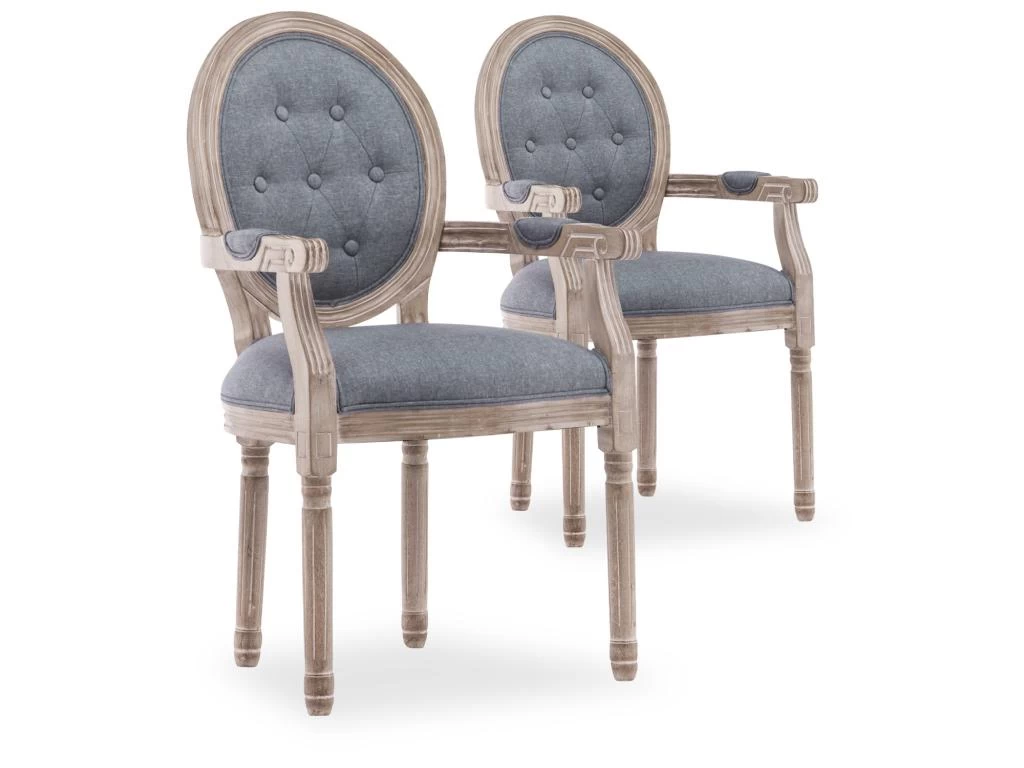 Lot De 2 Fauteuils Médaillon Capitonnés Louis XVI Tissu Gris 3 Lot De 2 Fauteuils Médaillon Capitonnés Louis XVI Tissu Gris
