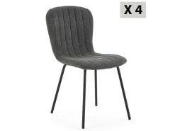 Pack 4 Chaises Lucky Recouvertes De Tissu Gris Foncé