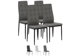 Set De 4 Chaises Salon Chelsea Tapissées Gris, 42 Cm X 51 Cm X 97 Cm