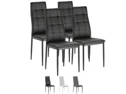Set De 4 Chaises Salon Chelsea Tapissées Noir, 42 Cm X 51 Cm X 97 Cm