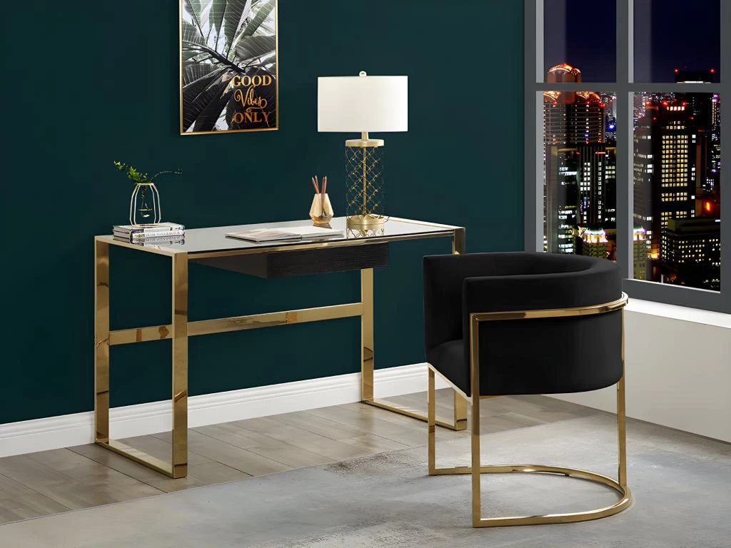 Lot De 6 Chaises Avec Accoudoirs - Velours Et Acier Inoxydable - Noir Et Doré - PERIA De Pascal MORABITO 4 Lot De 6 Chaises Avec Accoudoirs - Velours Et Acier Inoxydable - Noir Et Doré - PERIA De Pascal MORABITO – Image 2