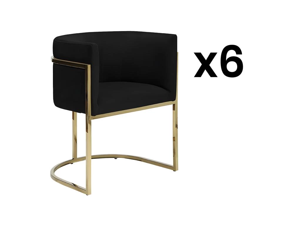 Lot De 6 Chaises Avec Accoudoirs - Velours Et Acier Inoxydable - Noir Et Doré - PERIA De Pascal MORABITO 3 Lot De 6 Chaises Avec Accoudoirs - Velours Et Acier Inoxydable - Noir Et Doré - PERIA De Pascal MORABITO