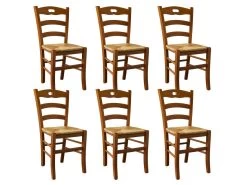 SUZY - Lot De 6 Chaises Teinté Chêne Et Assises En Paille