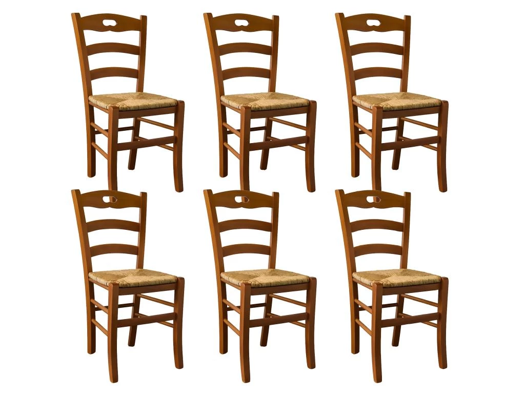 SUZY - Lot De 6 Chaises Teinté Chêne Et Assises En Paille 3 SUZY - Lot De 6 Chaises Teinté Chêne Et Assises En Paille