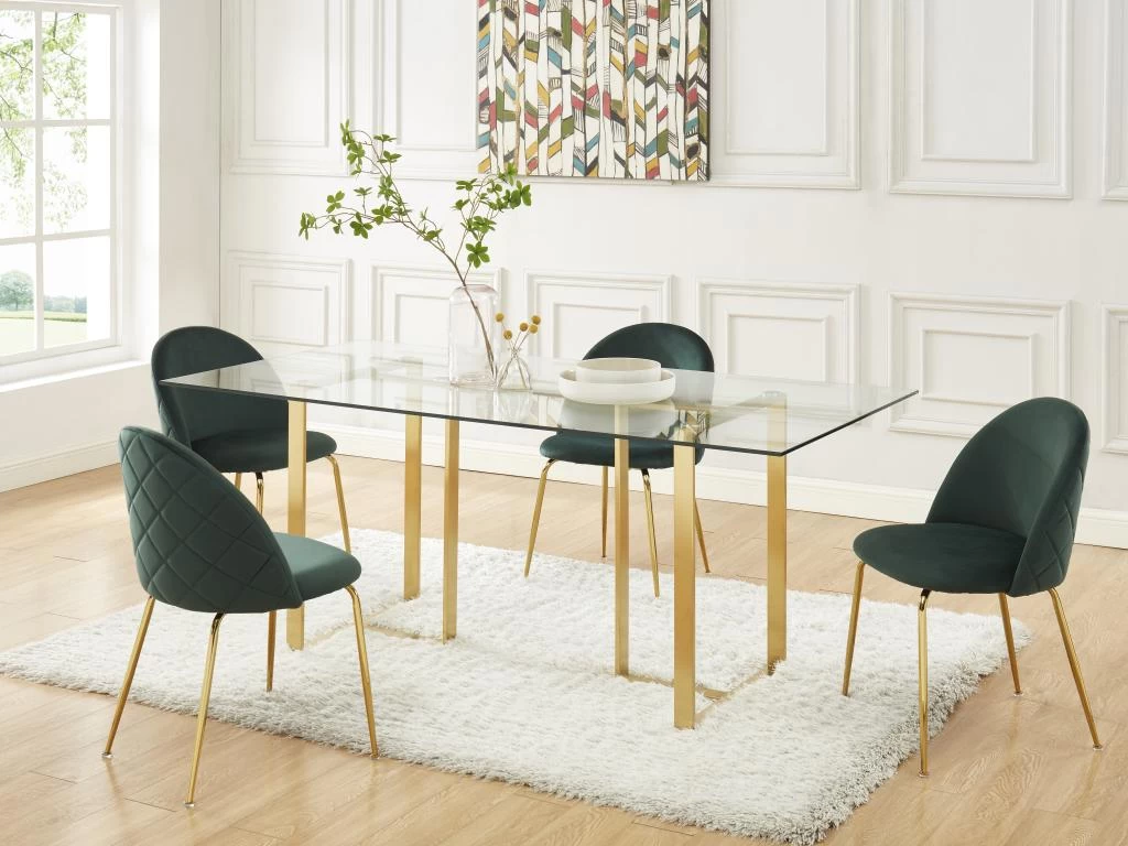 Lot De 2 Chaises - Velours Et Métal Doré - Vert - MELBOURNE 4 Lot De 2 Chaises - Velours Et Métal Doré - Vert - MELBOURNE – Image 2