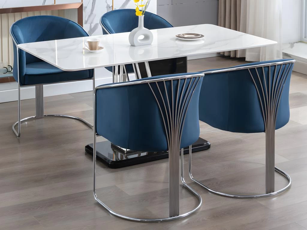 Chaise Avec Accoudoirs En Velours Et Métal - Bleu Et Chromé - JOSETHE De Pascal MORABITO 4 Chaise Avec Accoudoirs En Velours Et Métal - Bleu Et Chromé - JOSETHE De Pascal MORABITO – Image 2