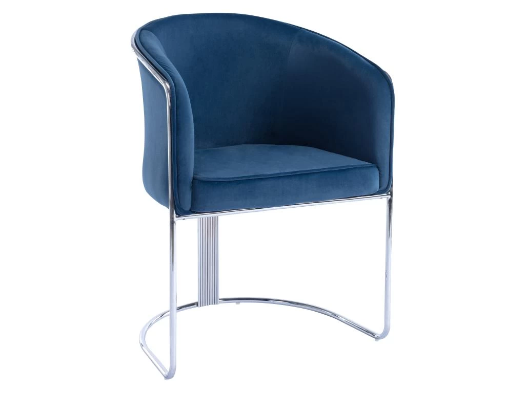 Chaise Avec Accoudoirs En Velours Et Métal - Bleu Et Chromé - JOSETHE De Pascal MORABITO 3 Chaise Avec Accoudoirs En Velours Et Métal - Bleu Et Chromé - JOSETHE De Pascal MORABITO