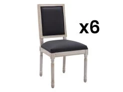 Lot De 6 Chaises En Tissu Et Bois D'hévéa - Noir - AMBOISETTE