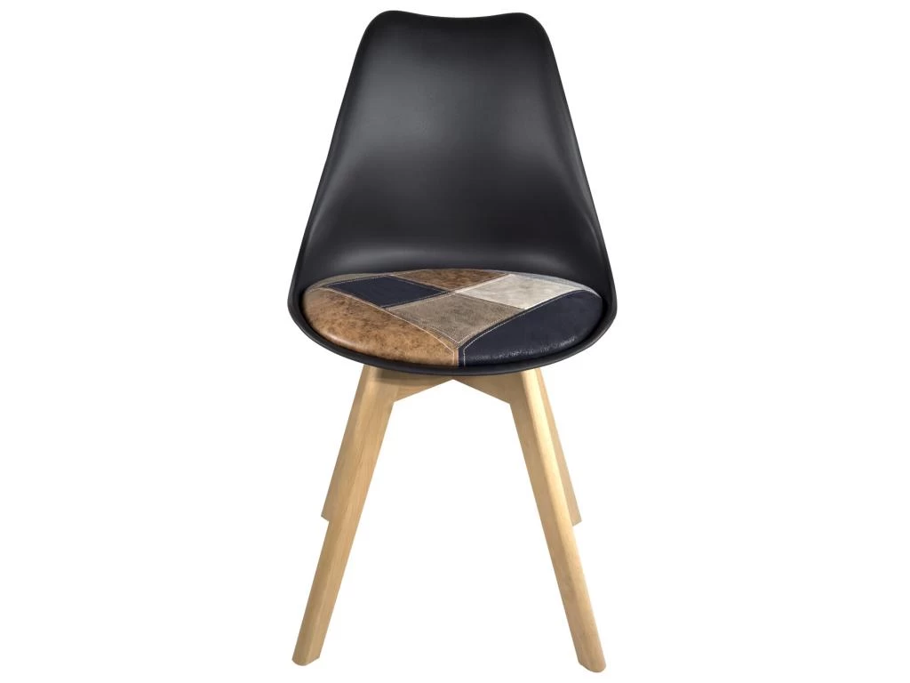 Lot 2 Chaises Scandinaves Coussin Patchwork LAO (Marron) 4 Lot 2 Chaises Scandinaves Coussin Patchwork LAO (Marron) – Image 2