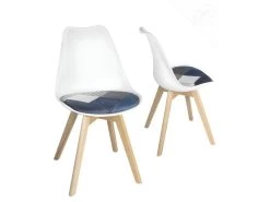 Lot 2 Chaises Scandinaves Coussin Patchwork LAO (Bleu)