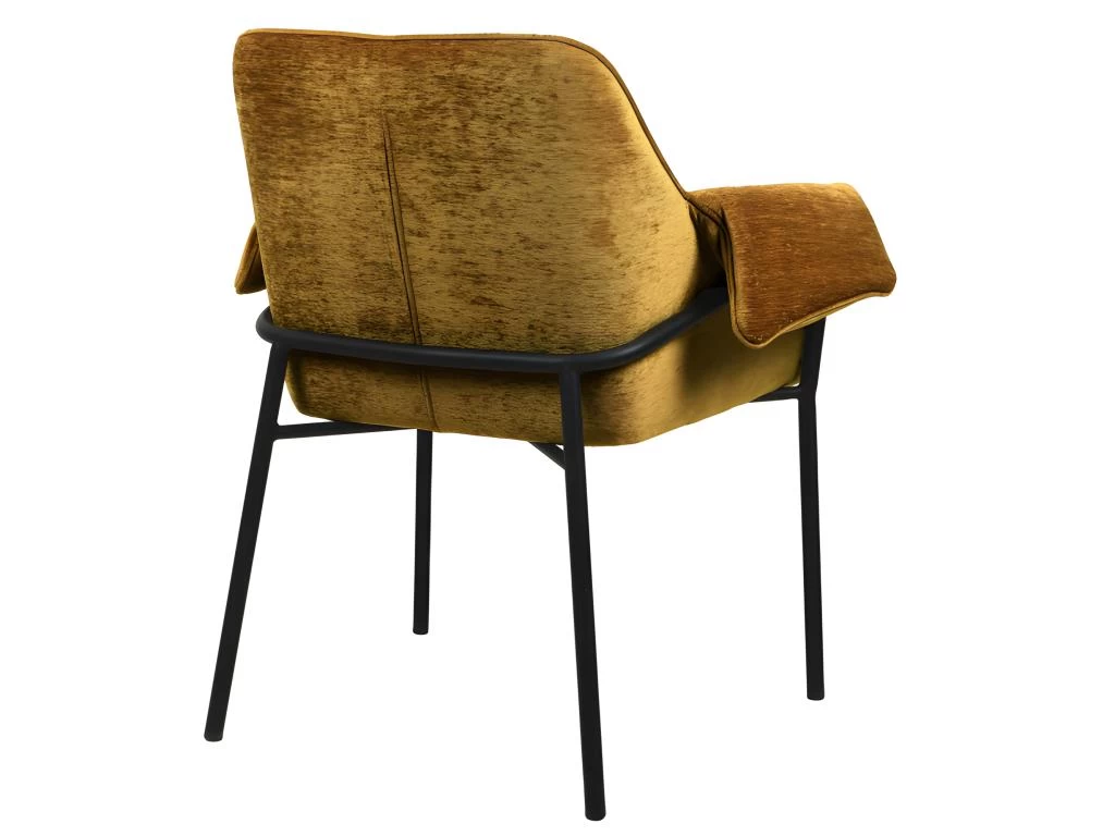 GASPARD - Fauteuil De Table En Tissu Chenillé Moutarde Et Métal Noir 4 GASPARD - Fauteuil De Table En Tissu Chenillé Moutarde Et Métal Noir – Image 2