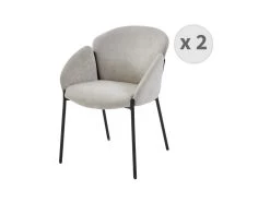 CANDICE - Fauteuil De Table En Tissu Chevrons Coloris Lin, Métal Noir(x2)