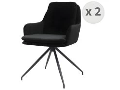 AYDEN - Fauteuil De Table En Tissu Chenillé Noir Et Métal Noir