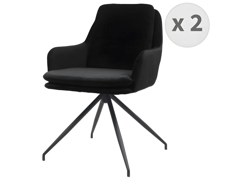 AYDEN - Fauteuil De Table En Tissu Chenillé Noir Et Métal Noir 3 AYDEN - Fauteuil De Table En Tissu Chenillé Noir Et Métal Noir