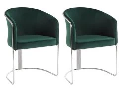Lot De 2 Chaises Avec Accoudoirs En Velours Et Métal - Vert Et Chromé - JOSETHE De Pascal MORABITO