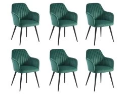 Lot De 6 Chaises Avec Accoudoirs En Velours Et Métal Noir - Vert - ELEANA -Magasin de meubles de restaurant chaise 12291429