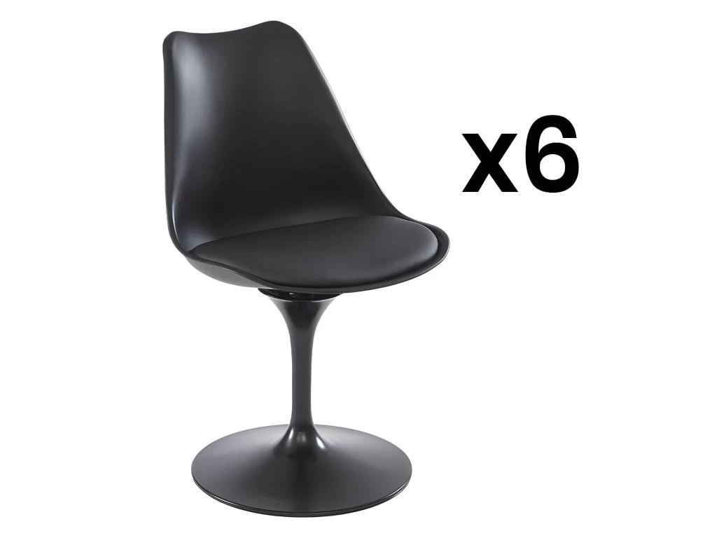 Lot De 6 Chaises En Polypropylène, Simili Et Métal - Noir - XAFY 3 Lot De 6 Chaises En Polypropylène, Simili Et Métal - Noir - XAFY