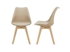 Lot De 2 Chaises De Salle à Manger Scandinave Siège Cuisine Plastique Synthétique Hêtre 81 Cm Beige 03_0002767