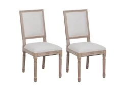 EMIA - Lot De 2 Chaises Dossier Rectangulaire Tissu Blanc