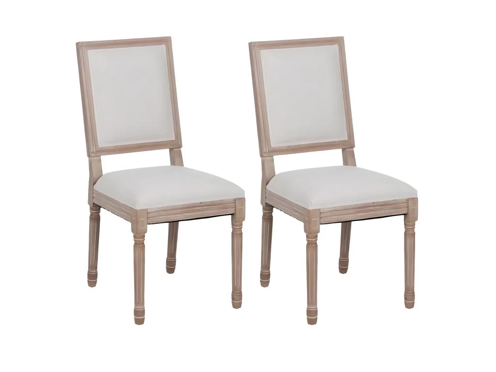 EMIA - Lot De 2 Chaises Dossier Rectangulaire Tissu Blanc 3 EMIA - Lot De 2 Chaises Dossier Rectangulaire Tissu Blanc