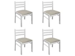 Lot De 4 Chaises De Salle à Manger Cuisine Design Classique Hévéa Solide Et Velours Blanc CDS021237