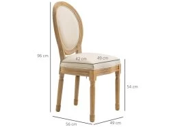 Lot De 2 Chaises De Salle à Manger - Chaise De Salon Médaillon Style Louis XVI - Bois Massif Sculpté, Patiné - Aspect Lin Beige -Magasin de meubles de restaurant chaise 12446255