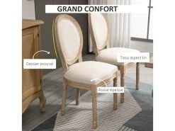 Lot De 2 Chaises De Salle à Manger - Chaise De Salon Médaillon Style Louis XVI - Bois Massif Sculpté, Patiné - Aspect Lin Beige -Magasin de meubles de restaurant chaise 12446259