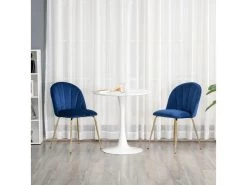 Lot De 2 Chaises Style Art-déco Dossier Strié Arrondi Piètement Métal Doré Incliné Effilé Velours Bleu Roi