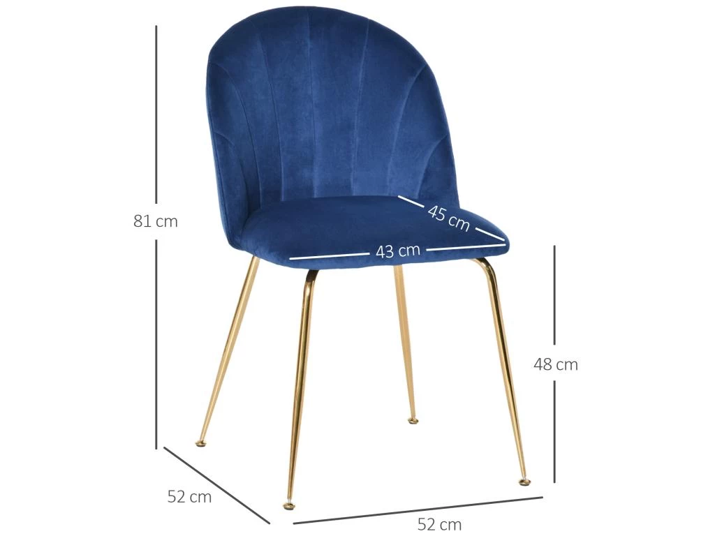 Lot De 2 Chaises Style Art-déco Dossier Strié Arrondi Piètement Métal Doré Incliné Effilé Velours Bleu Roi 5 Lot De 2 Chaises Style Art-déco Dossier Strié Arrondi Piètement Métal Doré Incliné Effilé Velours Bleu Roi – Image 3