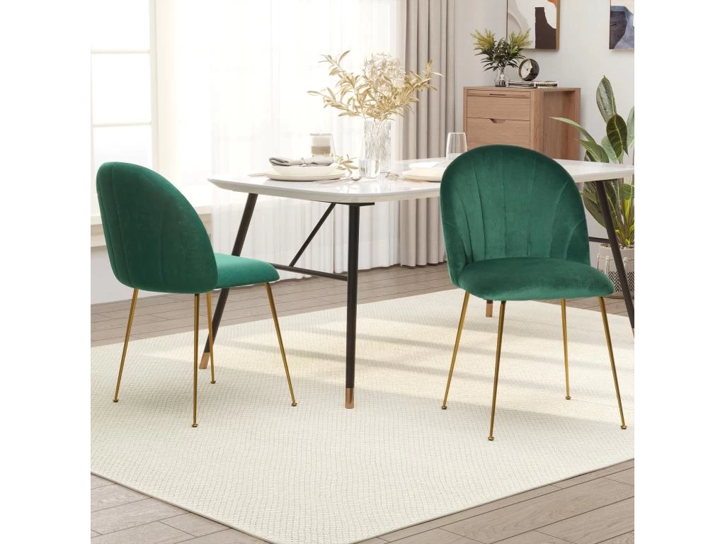 Lot De 2 Chaises Style Art-déco Dossier Strié Arrondi Piètement Métal Doré Incliné Effilé Velours Vert Sapin 3 Lot De 2 Chaises Style Art-déco Dossier Strié Arrondi Piètement Métal Doré Incliné Effilé Velours Vert Sapin