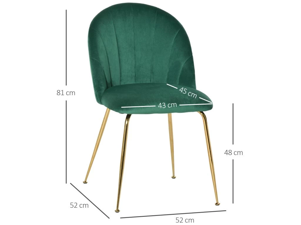 Lot De 2 Chaises Style Art-déco Dossier Strié Arrondi Piètement Métal Doré Incliné Effilé Velours Vert Sapin 5 Lot De 2 Chaises Style Art-déco Dossier Strié Arrondi Piètement Métal Doré Incliné Effilé Velours Vert Sapin – Image 3