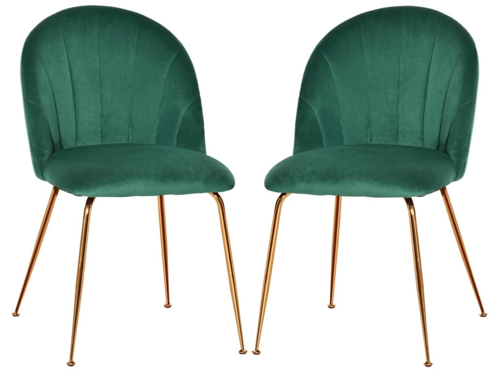 Lot De 2 Chaises Style Art-déco Dossier Strié Arrondi Piètement Métal Doré Incliné Effilé Velours Vert Sapin 6 Lot De 2 Chaises Style Art-déco Dossier Strié Arrondi Piètement Métal Doré Incliné Effilé Velours Vert Sapin – Image 4