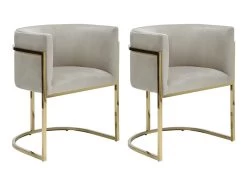 Lot De 2 Chaises Avec Accoudoirs - Velours Et Acier Inoxydable - Beige Et Doré - PERIA De Pascal MORABITO