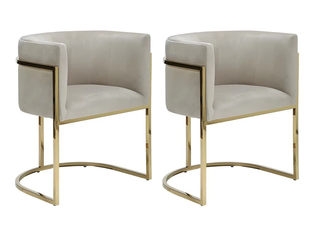 Lot De 2 Chaises Avec Accoudoirs - Velours Et Acier Inoxydable - Beige Et Doré - PERIA De Pascal MORABITO 3 Lot De 2 Chaises Avec Accoudoirs - Velours Et Acier Inoxydable - Beige Et Doré - PERIA De Pascal MORABITO