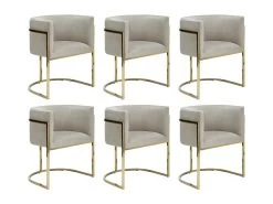 Lot De 6 Chaises Avec Accoudoirs - Velours Et Acier Inoxydable - Beige Et Doré - PERIA De Pascal MORABITO 17 Lot De 6 Chaises Avec Accoudoirs - Velours Et Acier Inoxydable - Beige Et Doré - PERIA De Pascal MORABITO -Magasin de meubles de restaurant chaise 12586487