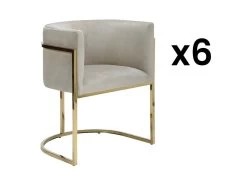 Lot De 6 Chaises Avec Accoudoirs - Velours Et Acier Inoxydable - Beige Et Doré - PERIA De Pascal MORABITO