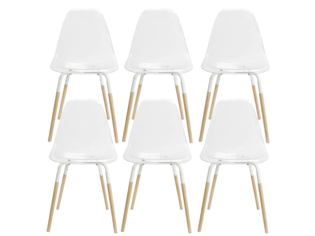 FLUK - Lot De 6 Chaises Transparentes Piétement Bois 3 FLUK - Lot De 6 Chaises Transparentes Piétement Bois